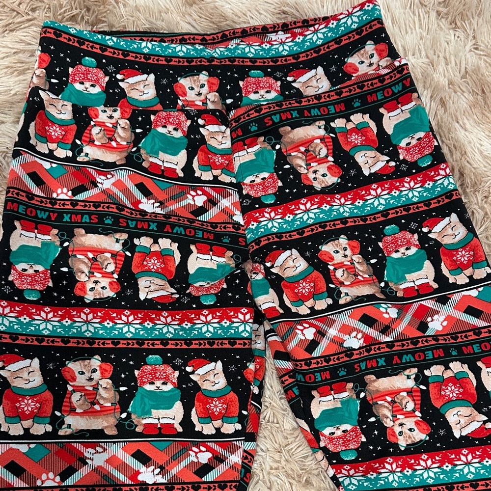 Festive Cat Santa Print Leggings - Picture 2 of 5